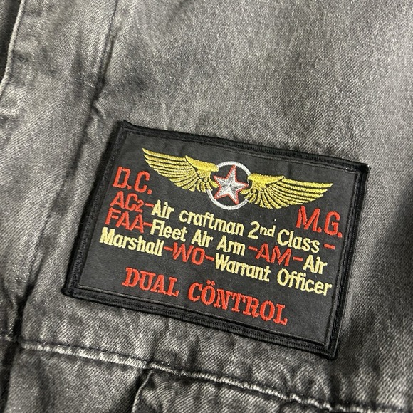 VTG Rare Dual Control Bomber Jacket Gray Canvas Canada Made 80s Military Patch M - Picture 2 of 6